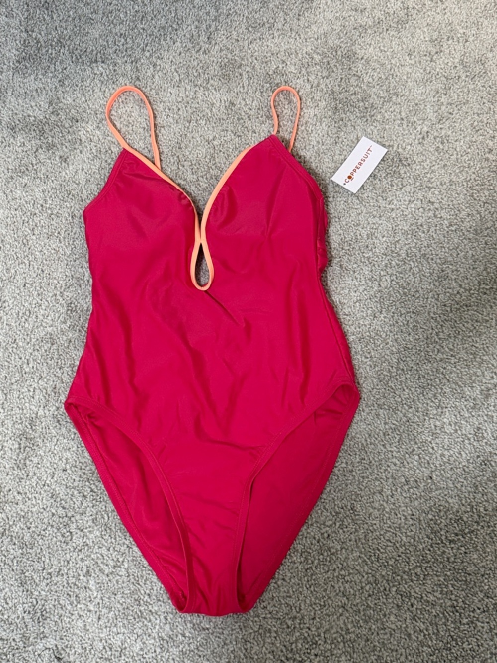 Coppersuit Dark Pink One-Piece high waisted Swimsuit with Orange Trim